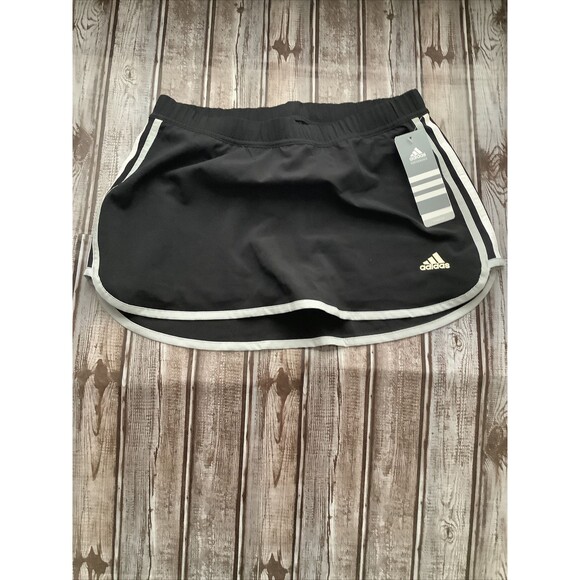 Adidas ClimaLite Size S Running Skirt Skort Marathon  Black 3 strips NWT - Picture 2 of 5
